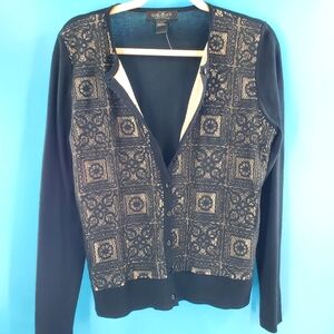 August Silk black and cream soft cardigan Lg